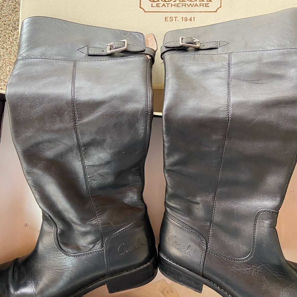 COACH Black Leather High Boots Size 8 - Picture 2 of 8